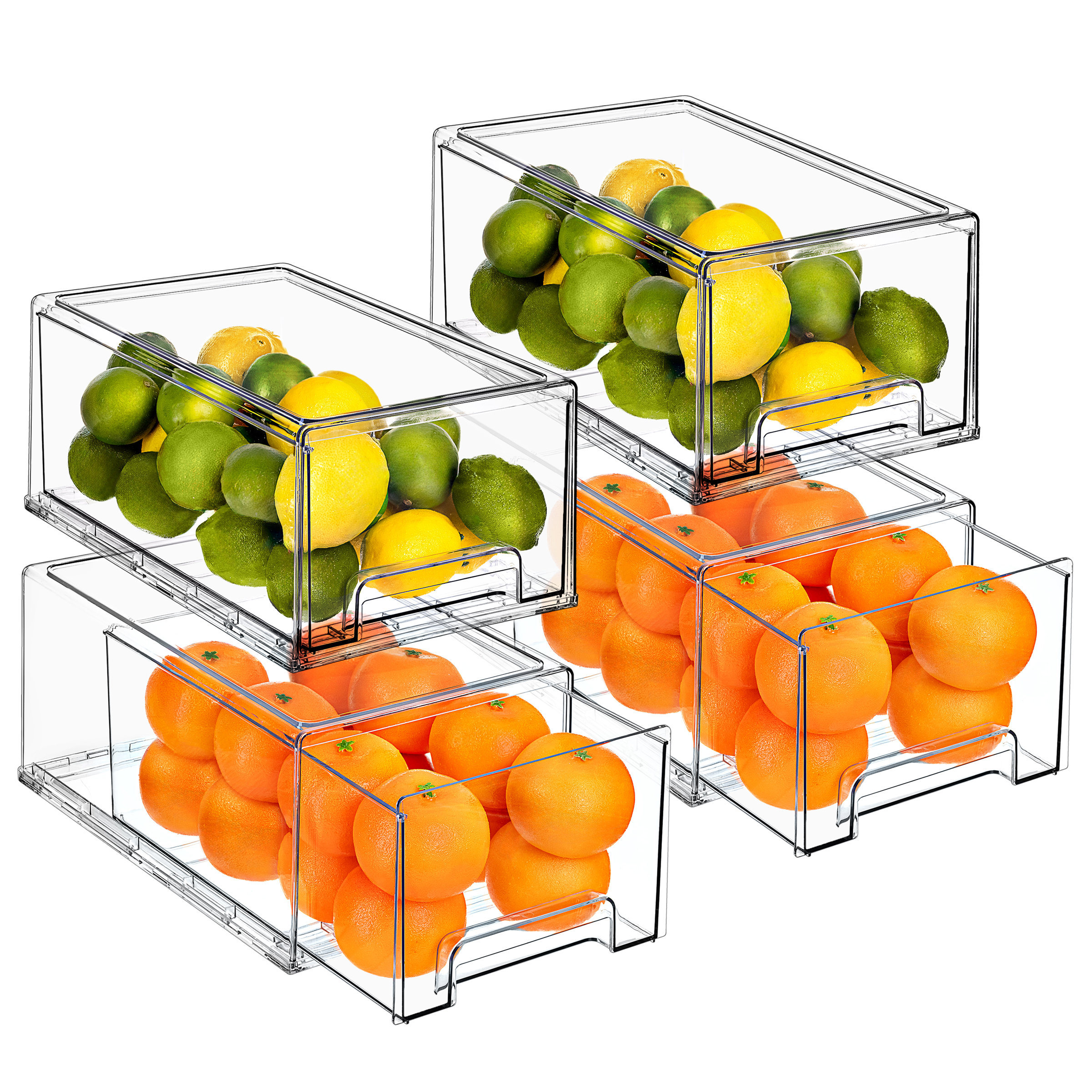 LALASTAR – Lot De 2 Organiseurs De Réfrigérateur Avec Tiroir Extractible, Bacs De Rangement Empilables Pour Congélateur, Garde-manger, Sans BPA, 3,5 L